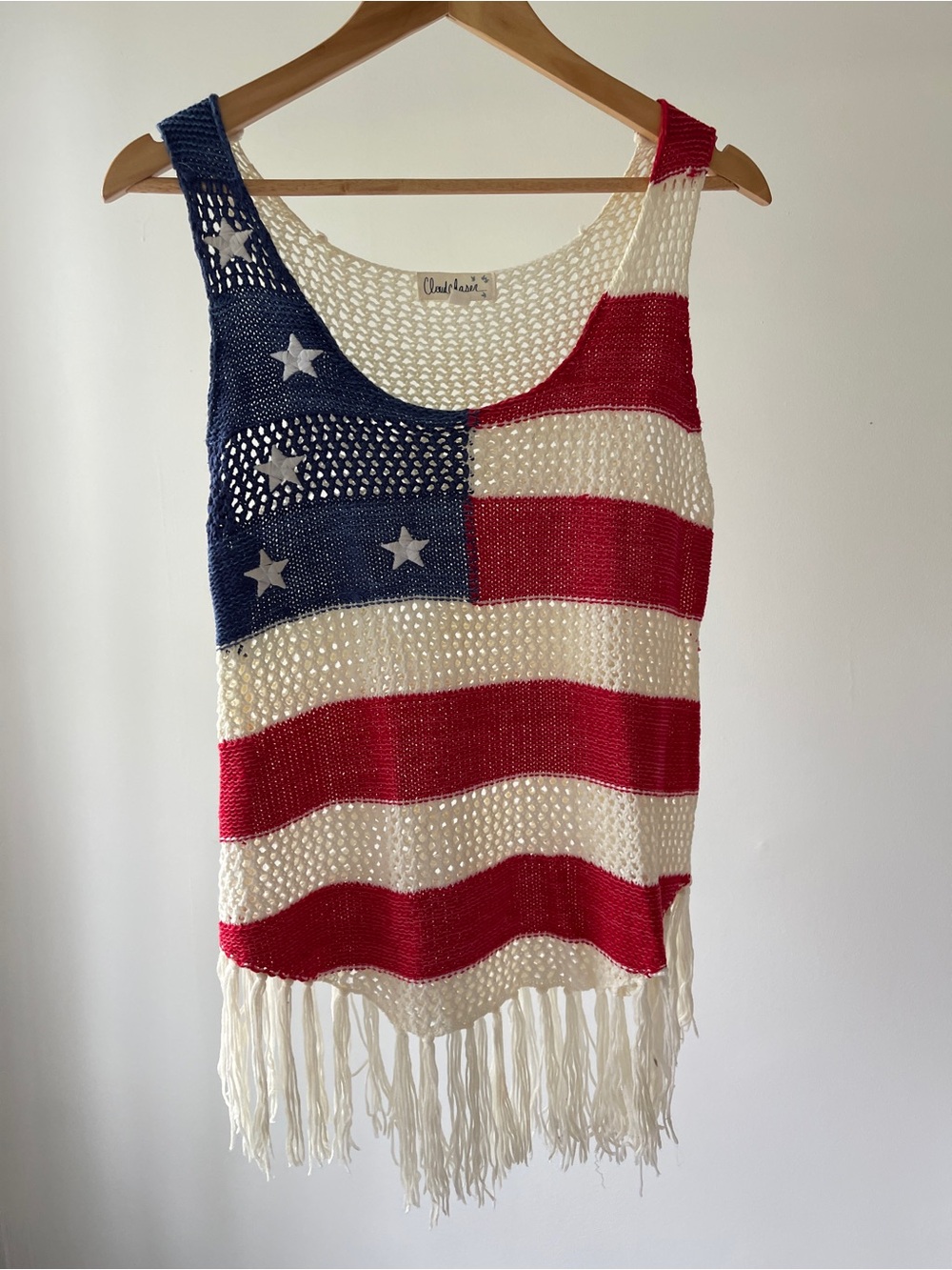 Cloud Chaser American Flag 4th of July Crochet Tank Size M